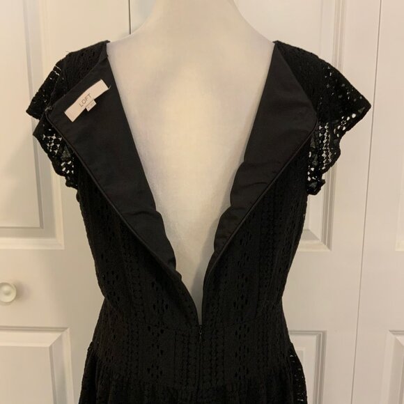LOFT Black Eyelet V Neck Flutter Sleeve Dress Size 14 - Picture 10 of 12